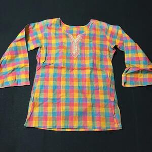 Vintage Shirt Womans V-neck Long Sleeve Kaftan Pull Over Embroidered bohemian